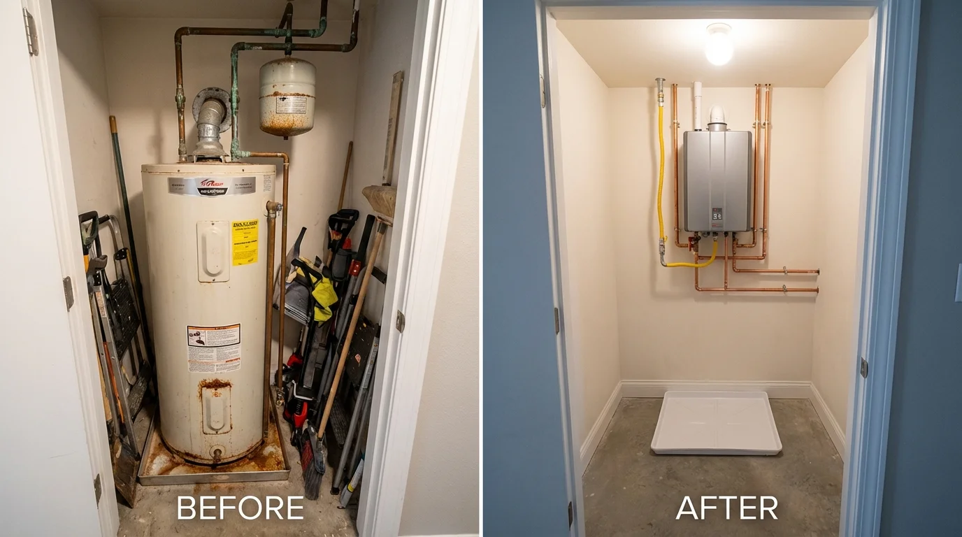 Tank water heater versus wall-mounted tankless unit comparison for Warner Robins, GA homeowners