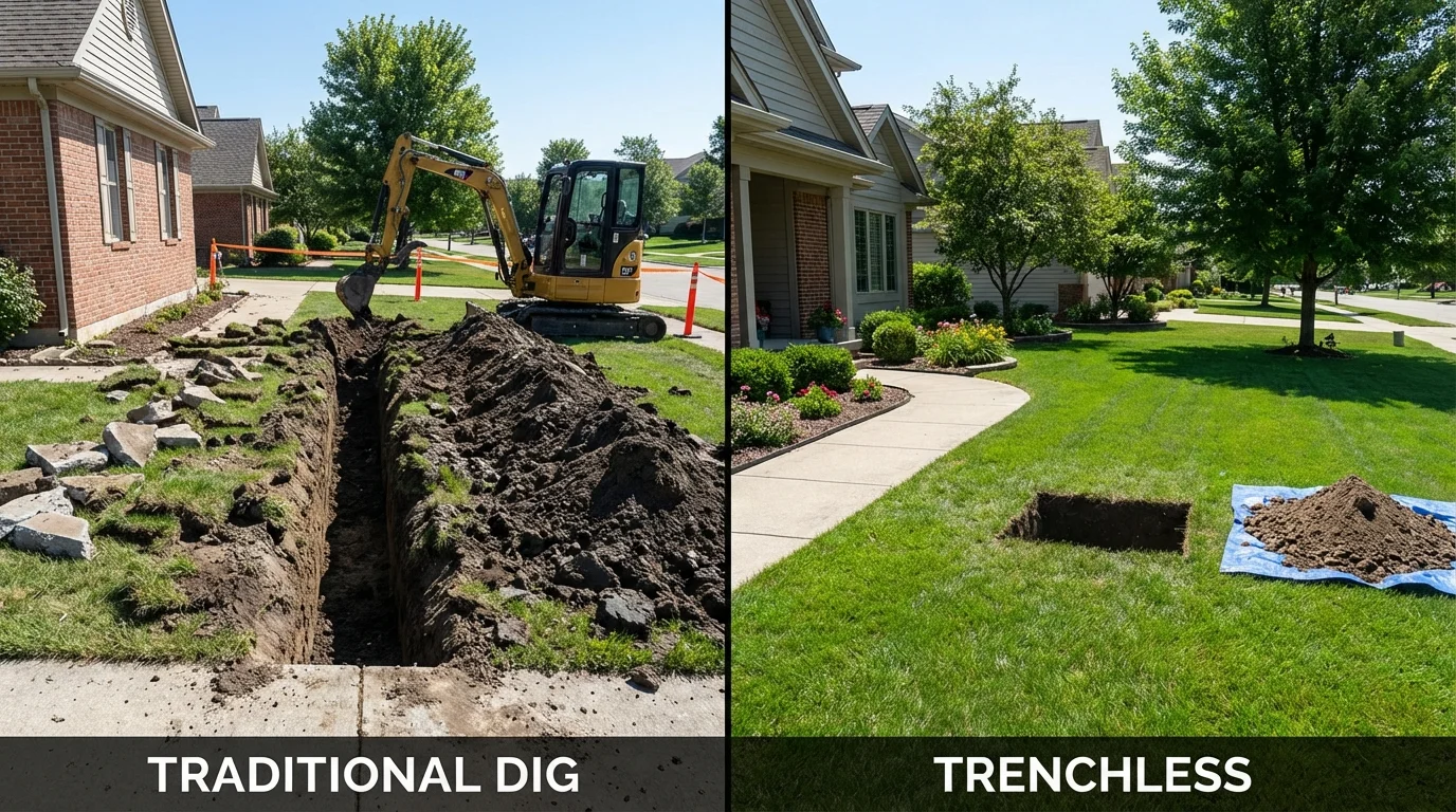 Trenchless sewer repair with minimal yard damage versus traditional excavation in Warner Robins, GA